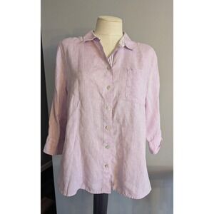Chico's Size 2P No Iron 100%‎ Linen Button Up Shirt Lavender Purple Collared